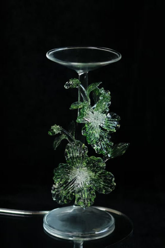 Verdant Rite Handmade Lampworked Glass Candle Holder – Elegant Floral Glass Decor