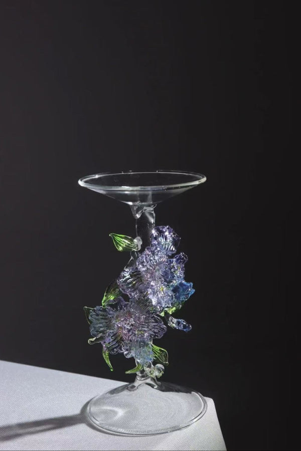Morning Prism Handmade Lampworked Glass Candle Holder with Floral Design
